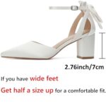 RIBONGZ Wedding Bridal White Shoes for Women Chunky Block Heel Pumps Closed Pointed Toe Heels with Elegant Bow Knot Comfort Evening Party Prom Office Shoes Size 8