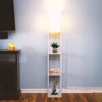 Brightech Maxwell – Modern Shelf Floor Lamp with Lamp Shade and LED Bulb – Corner Display Floor Lamps with Shelves for Living Room, Bedroom and Office – White