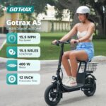 Gotrax A5 Electric Scooter w/Seat for Adults, 12″ Pneumatic Tire, Max 15.5 Miles&15.5 Mph Power by 400W Motor, Dual Rear Shock Absorber&Dual Brake, Comfortable Wider Seat&Carry Basket&Hook, White