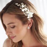 BETITETO White Bridal Hair Clip Wedding Pearl Ceramic Flower Leaf Hair Piece Accessories for Women Girls