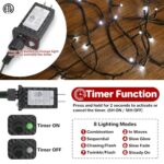 33FT Christmas Decorative Mini Lights, 100 LED Green Wire Fairy Starry String Lights Plug in, Timer & Memory & 8 Modes, for Indoor Outdoor Xmas Tree Wedding Party Decoration, Cool White