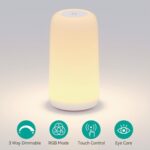ROOTRO Touch Bedside Table Lamp, [Sleek Design & RGB Mode] 3 Way Dimmable Small Lamp for Bedroom, LED Lamp with Warm White Lights, Multi-Color Smart Nightstand Lamp for for Living Room Home Gifts