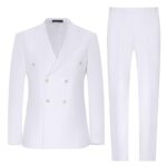 ZKHOECR Mens Double Breasted Suit White Suit Men Slim Fit Suit Jacket and Dress Pants 2 Piece Wedding Prom Men Suit Outfits L