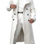 Ebifin Men’s Notch Lapel Double Breasted Long Trench Coat Casual Cotton Blend Peacoat