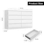 Jocoevol Modern White 8 Drawer Dresser for Bedroom, 15.3″ D x 55.2″ W x 32.3″ H Simply Chest of Drawers, Wood Storage Dresser with Deep Drawers for Living Room Hallway Entryway, White