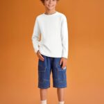 Haloumoning Kids Boys Long Sleeve Crewneck T-Shirts Tee Tops 5-14 Years White