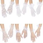 Maitys 6 Pairs White Women Lace Gloves Tea Party Elegant Short Vintage Mesh Gloves Bulk for Ladies Wedding Bridal Opera