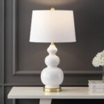 JONATHAN Y JYL4023D Bowen 27.5″ Contemporary Transitional Ceramic Gourd LED Table Lamp, White/Brass Gold for Bedroom, Living Room, Kitchen, Home Office, Kids Room