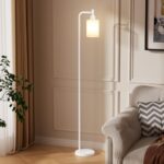 Ziisee Floor Lamps for Living Room – Industrial Standing Lamp with Glass Shade, Modern White Floor Lamp with LED Bulbs, Farmhouse Floor Lamp for Bedroom, Tall Lamp for Office – White
