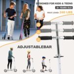 Kick Scooter for Ages 6+, Kids, Teens & Adults. Max Load 240 LBS. 8IN Big Wheels for Kids, Teens & Adults, 3 Adjustable Levels (White)