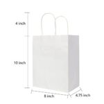 Oikss 50 Pack 8×4.75×10 Inch Medium White Kraft Paper Bags with Handles Bulk for Birthday Wedding Party Favors Grocery Retail Shopping Takeout Business Goody Craft Gift Bags Sacks, 50 Count