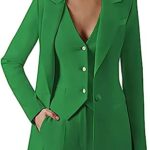 Dowbins White Womens 3 Piece Single-Breasted Pants Suits Dressy Casual Jacket Vest and Pants Suits for Women Evening Party 14