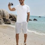 COOFANDY Men’s Short Sleeve Henley Shirts Soft Stretchy T Shirts Summer Button Up Shirts for Men White