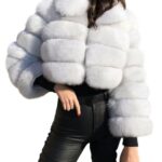 loveimgs Women Fluffy Faux Fur Coat Cropped Jacket Puffer Jacket Zip Up Winter Warm Fuzzy Teddy Jacket (Medium,White02)