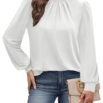 WIHOLL White Long Sleeve Shirts for Women Business Casual Outfits Blouses for Women Dressy Casual Fall Clothes 2025 Fashion Clothing Mock Neck Cute Womens Tunic Tops White M