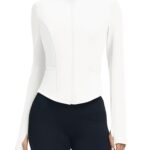 LOMON Zip Up Jackets for Women Athletic Shirts Women White Jacket Long Sleeve Workout Shirts Yoga Tops Compression White S
