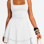 Trendy Queen Womens Mini 2026 Summer Spring Bridal Shower Party Cruise Beach Vacation Clothes Outfit Clothing Date Night Square Neck Flowy Sun Sundress Ruched Birthday Short Graduation Dress White