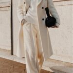 chouyatou Women’s Double Breasted Wool Coat Notched Lapel Collar Winter Pea Coat Overcoat Long Jackets (Medium, White)