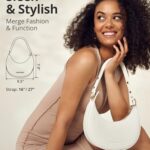 Vantamo Crescent Bags For Women with RFID Protection, Half Moon Clutch Purses for Women with Anti-Theft Clip for Extra Safety, Premium Smooth PU Leather Handbags for Work & Going Out, White Clutch