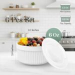 Ceramic Ramekins 6 Oz White Set of 6 | Oven, Microwave & Dishwasher Safe Porcelain Souffle and Creme Brulee Cups for Custard, Pudding, Dips & Individual Desserts, Thick Wall Heat Resistant Construction