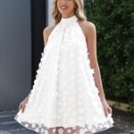 Gleeneat Womens White Summer Halter Bridal Shower Cocktail Short Wedding Guest Tulle Floral Dresses for Bride 2026 A Line Homecoming Formal Rehearsal Dinner Engagement Dress Flowy Dress Outfit