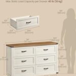 VASAGLE LIRY Collection – 6-Drawer Dresser for Bedroom, 54-Inch Wide Modern Farmhouse Chest of Drawers with Metal Handles, TV Stand, for Living Room, Entryway, Anti-Tipping, Rustic White ULTS661WJ01S