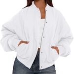 PRETTYGARDEN Women’s Quilted Bomber Jacket Fall Fashion 2026 Lightweight Cropped Zip up Outerwear Winter Puffer Coats Pockets (White,Medium)