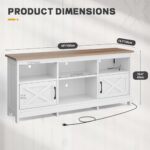 YITAHOME TV Stand for 65 Inch TVs, Entertainment Center with Storage Cabinets, Power Outlet & LED Light, Media Console Living Room Furniture, White