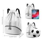 Valleycomfy Sports Drawstring Backpack – Water Resistant String Bag with Shoe Compartment Gym Backpack for Women & Men White