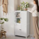 VASAGLE Floor Storage Cabinet, Freestanding Storage Unit with 4 Doors, Adjustable Shelves, 11.8 x 23.6 x 43.3 Inches, for Entryway, Bathroom, White UBBC552P31