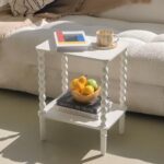 Fultyle White End Table, Small Side Table with Storage Shelf, 2-Tier Modern NightStand for Bedroom, Living Room, Small Spaces (White)