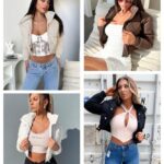 WHN Women’s Cropped Puffer Jacket Lightweight Quilted Jackets Long Sleeve Stand Collar Zipper Winter Outerwear Coat White M