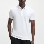 BJY Men’s White Short Sleeve Solid Stretch Cotton Pique Polo Shirt