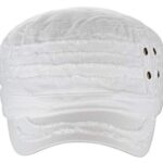 D&Y Unisex Cotton Distressed Layered Frayed Cadet Military Cap, White