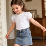 Yilook Girls White Shirt Kids T-Shirt Children Clothes,Girls Tops Cotton Jersey Tee Shirts for Teens,Puff Short Sleeve Girl Top Summer Round Neck Outfits 4T-5 Years