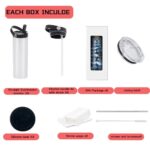 Stvyar 20oz sublimation sport tumblers blanks with two lids ?flat edge sublimation tumblers?double wall stainless steel insulted cup?for Heat Transfer, White (8, with flex handle lid)