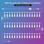 Mlambert 96Ft(2x48ft) Outdoor Patio Lights, RGB Cafe String Lights with Remote Control and 30+5 Dimmable LED Bulbs for Backyard Graden-White 2 Pack