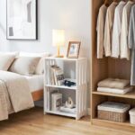 HAYOFAMY 3-Tier End Table Nightstand White, Narrow Side Table with Storage Shelf, Small Bookshelf Bedside Table for Bedroom, Living Room, Office, Bathroom