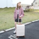 Kono 24 Inch Luggage Suitcase with Spinner Wheels TSA Lock Lightweight PC+ABS Hardside Medium Checked Luggage Durable Rolling Suitcase Cream White