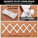 Amber Home Wood Accordion Wall Rack 17 Hooks (Pegs), Expandable Wall Mounted Hanger for Coat, Hat, Scarf, Coffee Mugs, X Shape Coat Hooks (White Color)