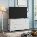 WLIVE Dresser for Bedroom with 5 Drawers, Wide Chest of Drawers, Fabric Dresser, Storage Organization Unit with Fabric Bins for Closet, Living Room, Hallway, White