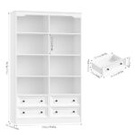 FINETONES 71″ Tall Bookshelf with 4 Drawers, 6-Tier Double Wide Bookshelves and Bookcases with Storage, White Bookshelf Large Open Bookshelves Standing Book Cabinet for Home Office, White