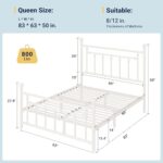 Allewie 14 Inch Queen Size Metal Platform Bed Frame with Victorian Vintage Headboard and Footboard/Mattress Foundation/Under Bed Storage/No Box Spring Needed/Easy Assembly/Noise Free/White